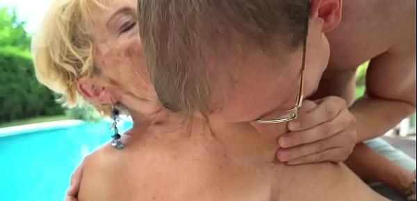  Poolside granny gets her pussy ground